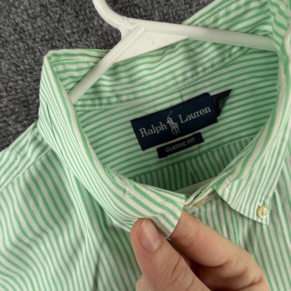 Ralph Lauren Men Button Up Shirt Long Sleeve Green Striped Classic 16.5 34/35 - Picture 11 of 16